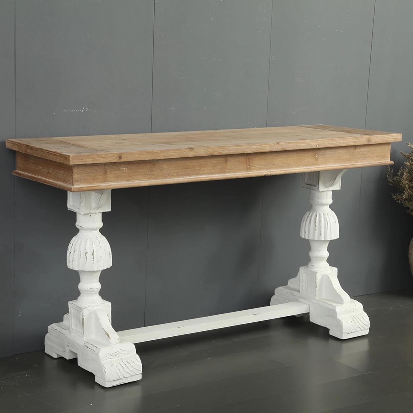 Classical Wooden Pillar Base Console Table
