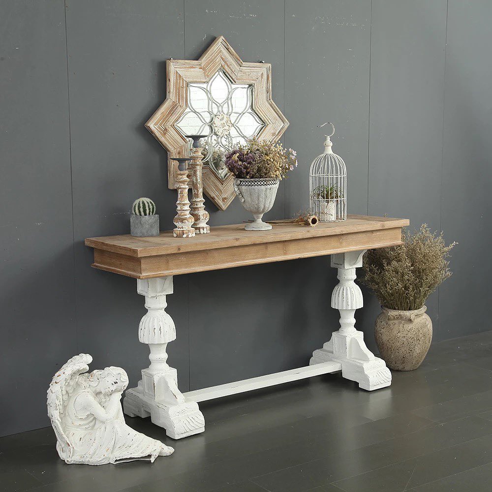 Classical Wooden Pillar Base Console Table