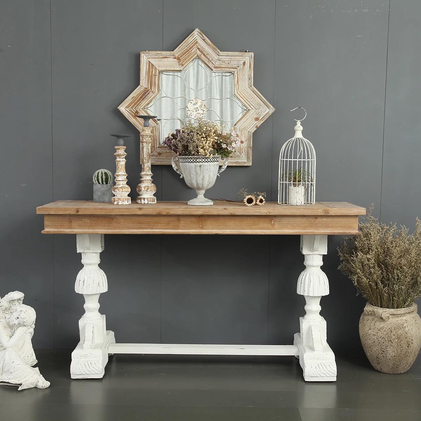 Classical Wooden Pillar Base Console Table