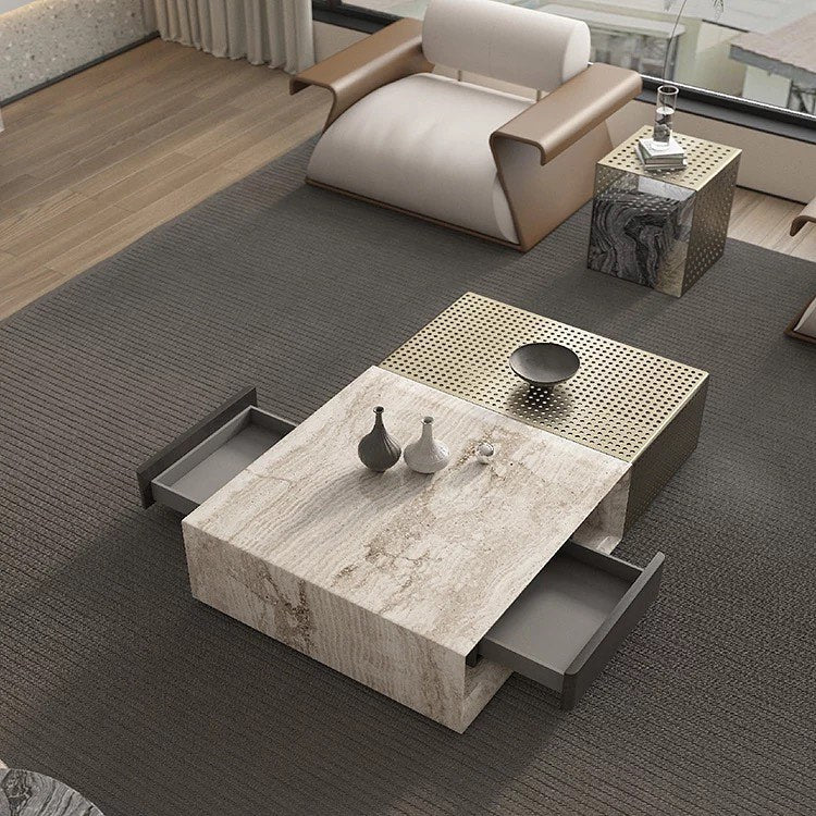 KOMAN Stone Steel Rectangular Coffee Table