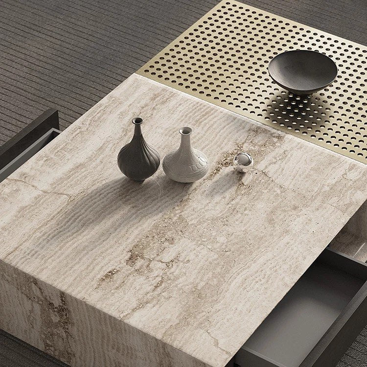 KOMAN Stone Steel Rectangular Coffee Table