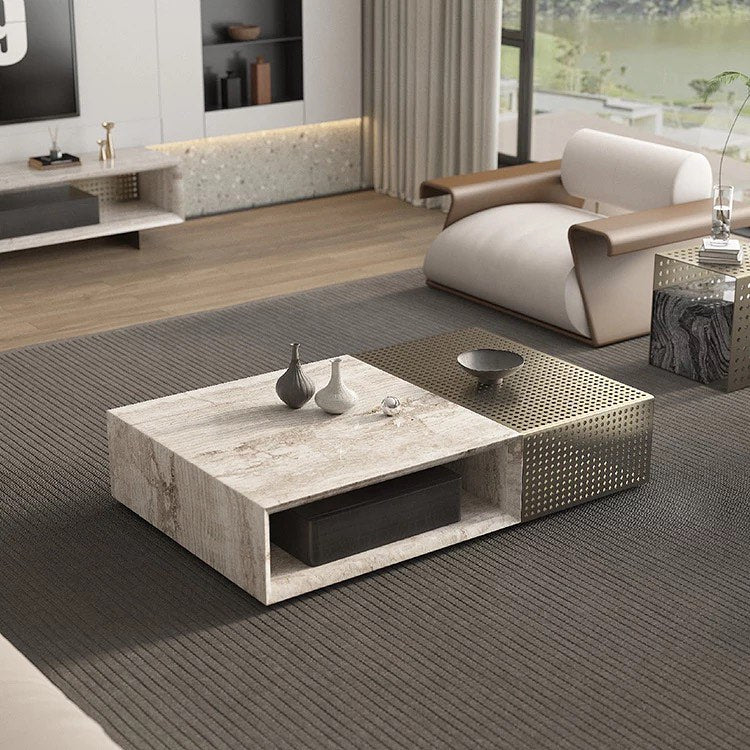 KOMAN Stone Steel Rectangular Coffee Table