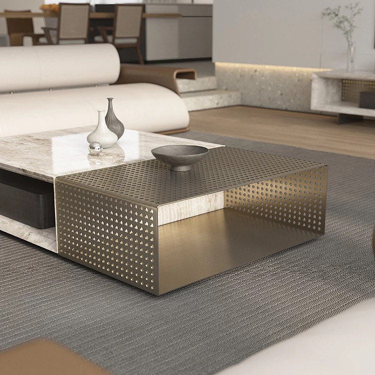 KOMAN Stone Steel Rectangular Coffee Table