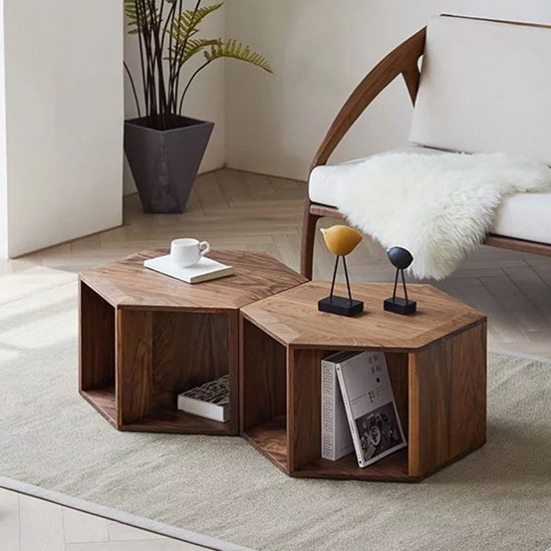 TIVRA Full Wood Hexano Nested Coffee Table