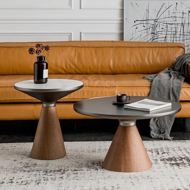 KAMI Wooden Cone Base Nested Round Coffee Table