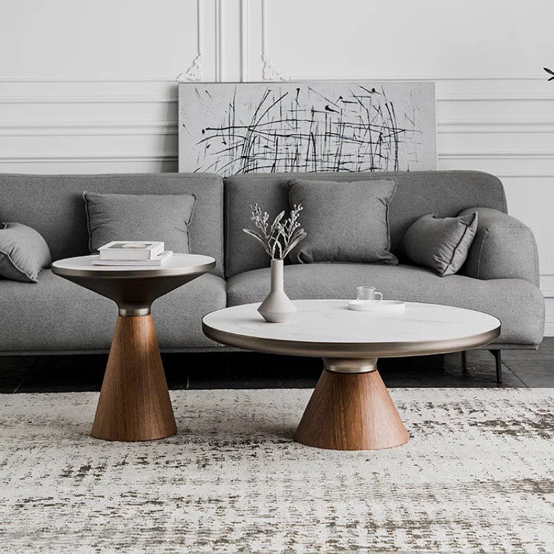 KAMI Wooden Cone Base Nested Round Coffee Table