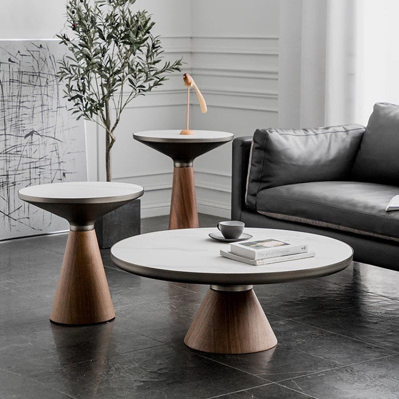 KAMI Wooden Cone Base Nested Round Coffee Table
