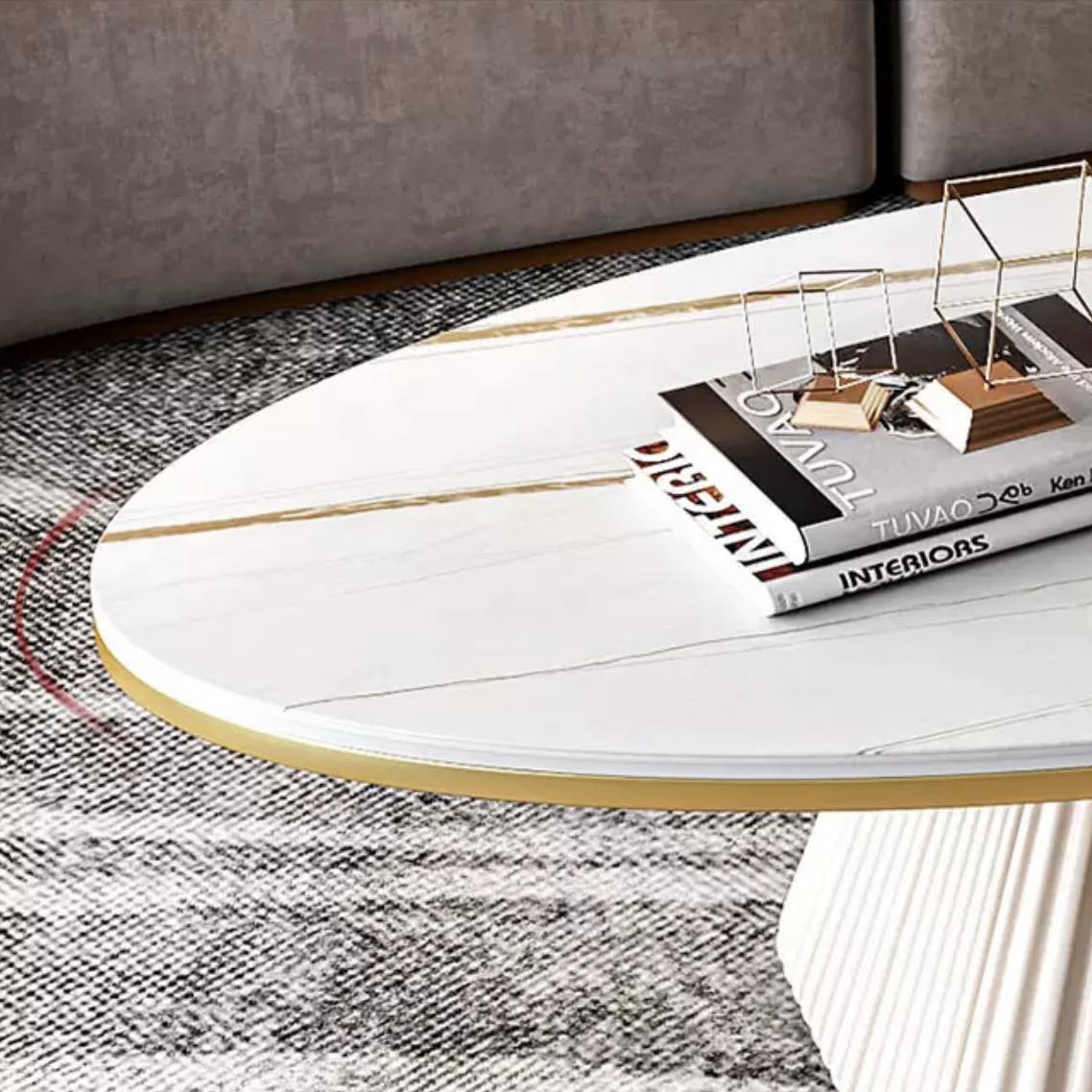 Stripy Pyramid Base Oval Top Coffee Table