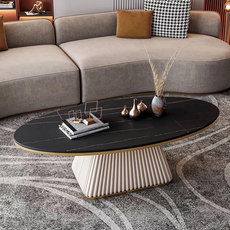 Stripy Pyramid Base Oval Top Coffee Table