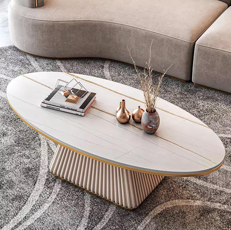 Stripy Pyramid Base Oval Top Coffee Table