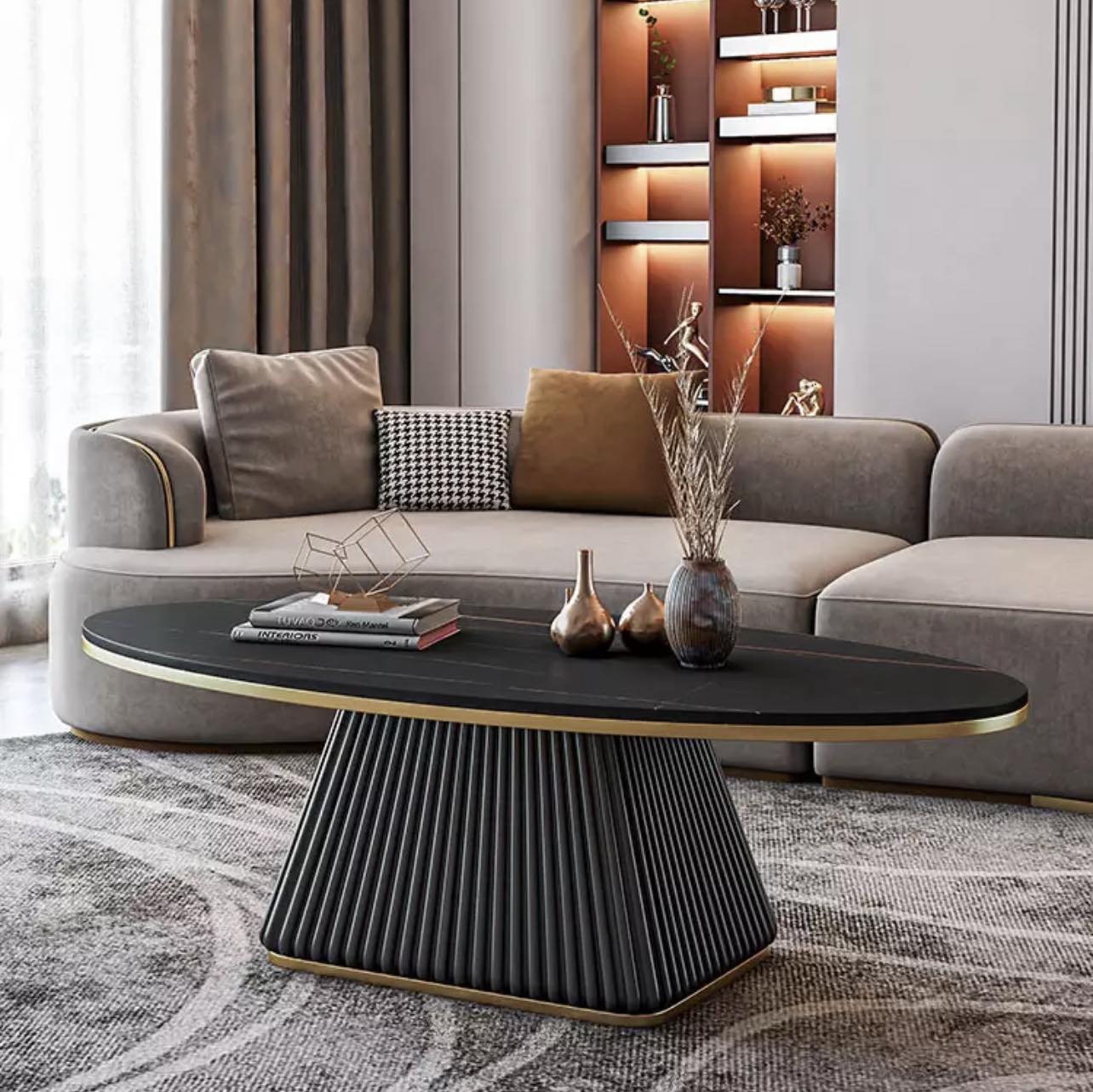 Stripy Pyramid Base Oval Top Coffee Table