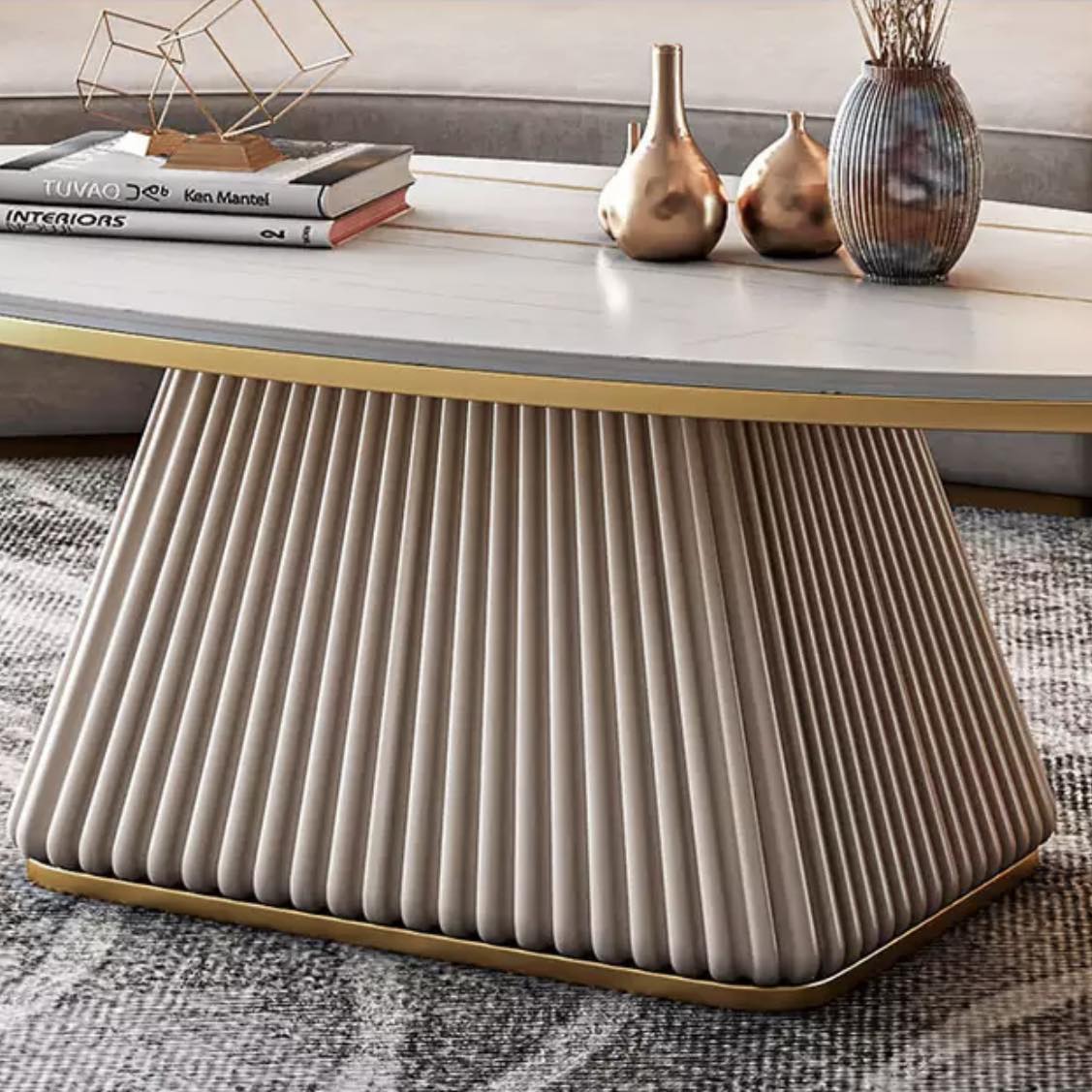 Stripy Pyramid Base Oval Top Coffee Table