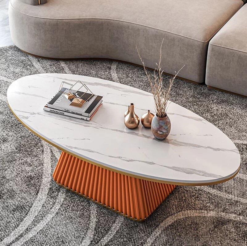 Stripy Pyramid Base Oval Top Coffee Table
