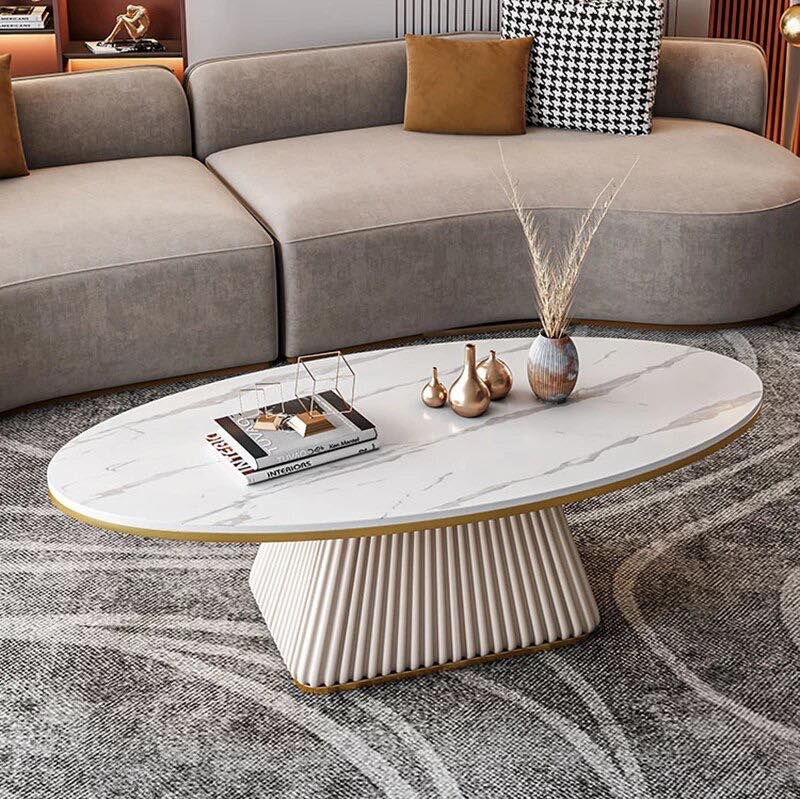 Stripy Pyramid Base Oval Top Coffee Table