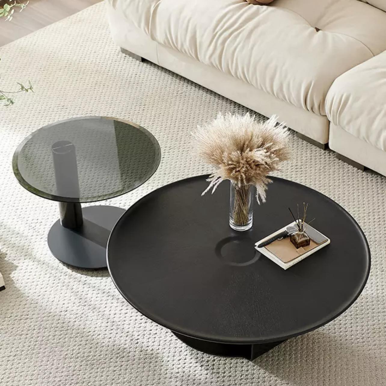 Wood & Steel Sphere Base Nested Round Coffee Table