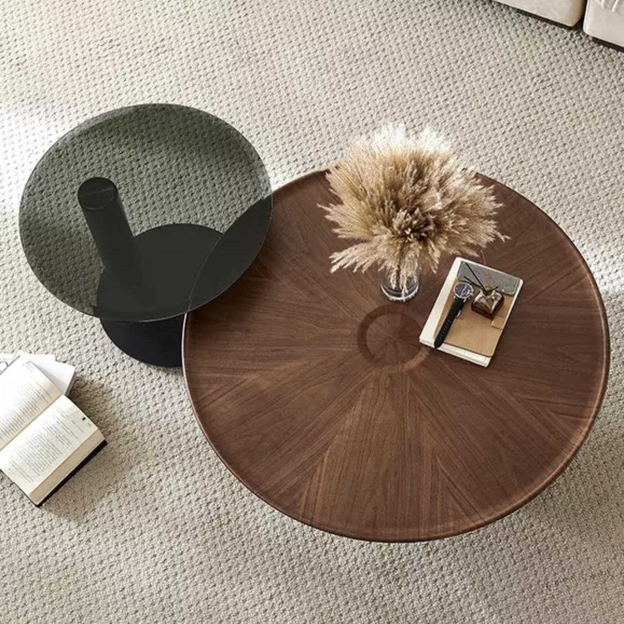 Wood & Steel Sphere Base Nested Round Coffee Table