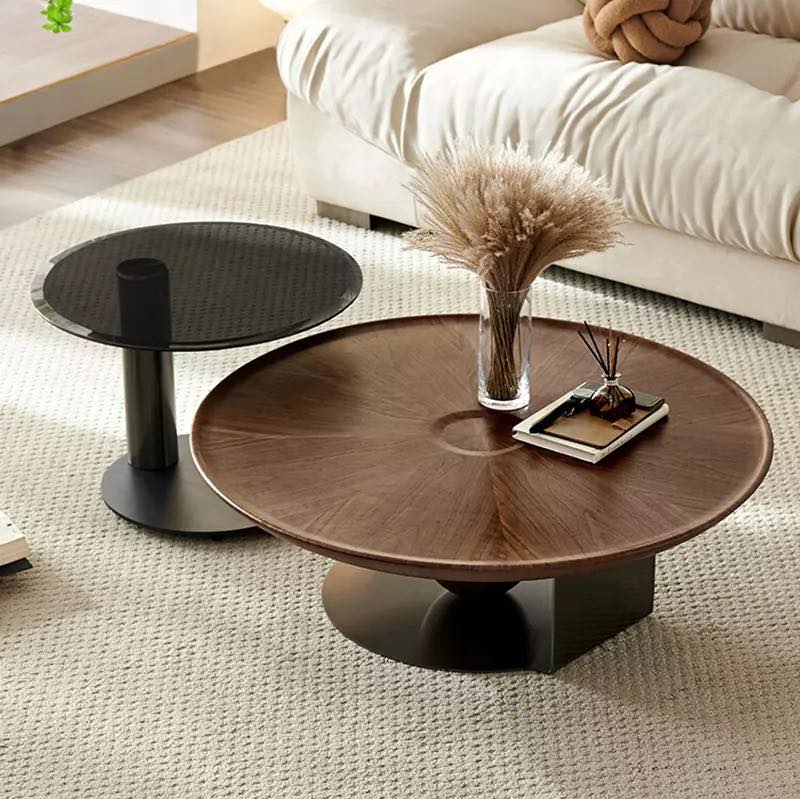 Wood & Steel Sphere Base Nested Round Coffee Table