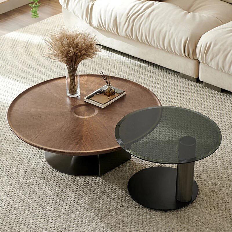 Wood & Steel Sphere Base Nested Round Coffee Table