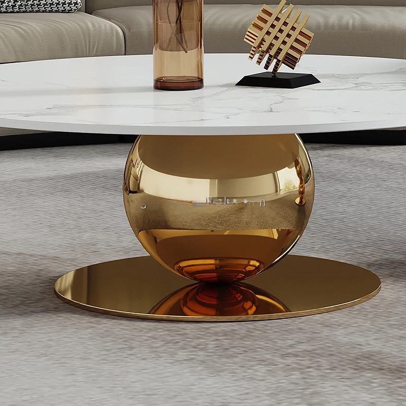 Large Sphere Base Round Coffee Table with Double Sphere Base Side Table