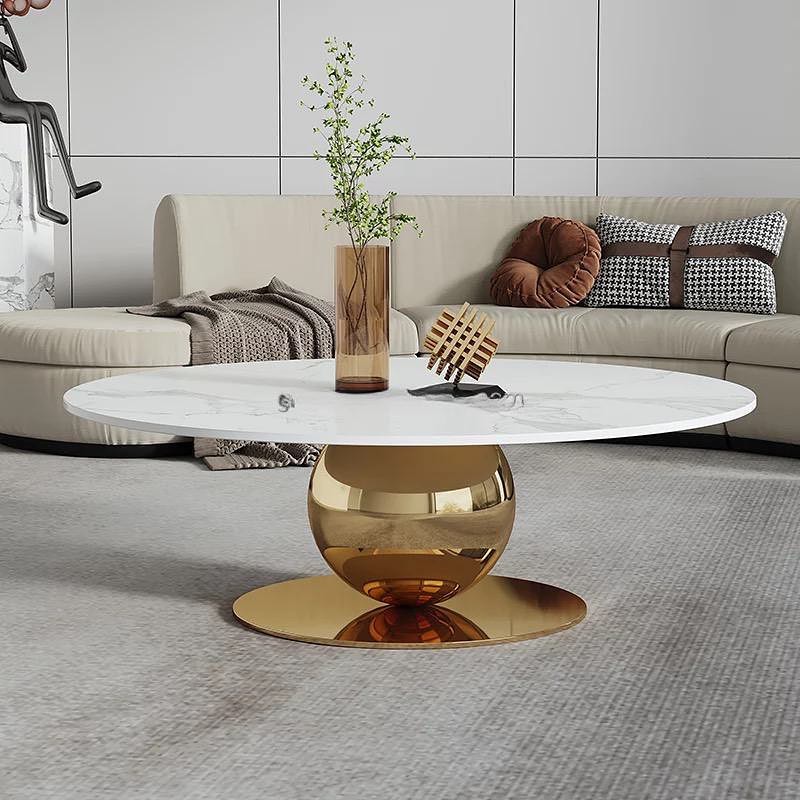 Large Sphere Base Round Coffee Table with Double Sphere Base Side Table
