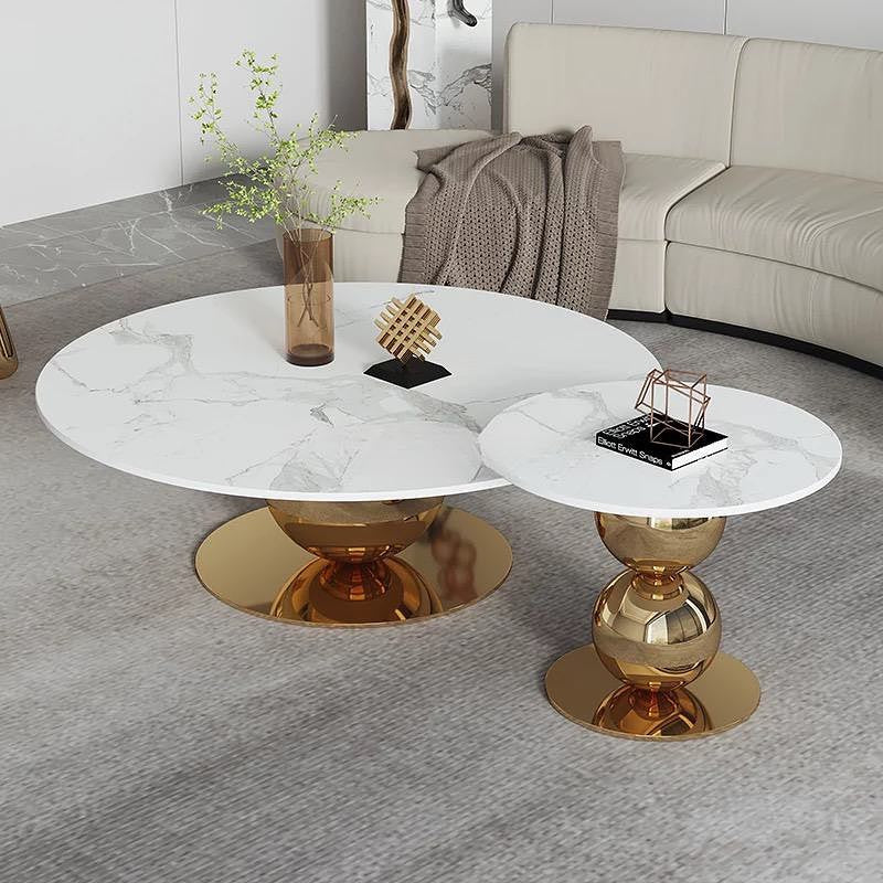 Large Sphere Base Round Coffee Table with Double Sphere Base Side Table