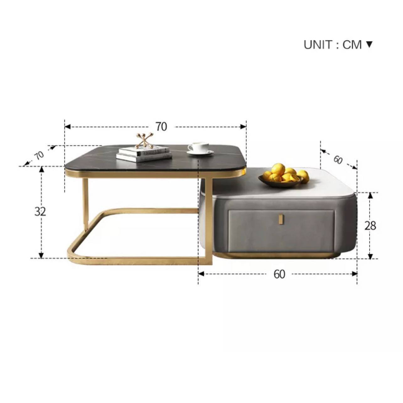 Double Nested Drawer Base Square Coffee Table