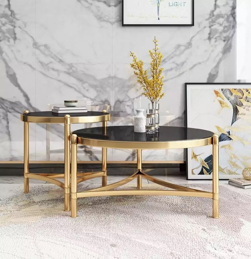 Floral Base Double Round Nested Coffee Table