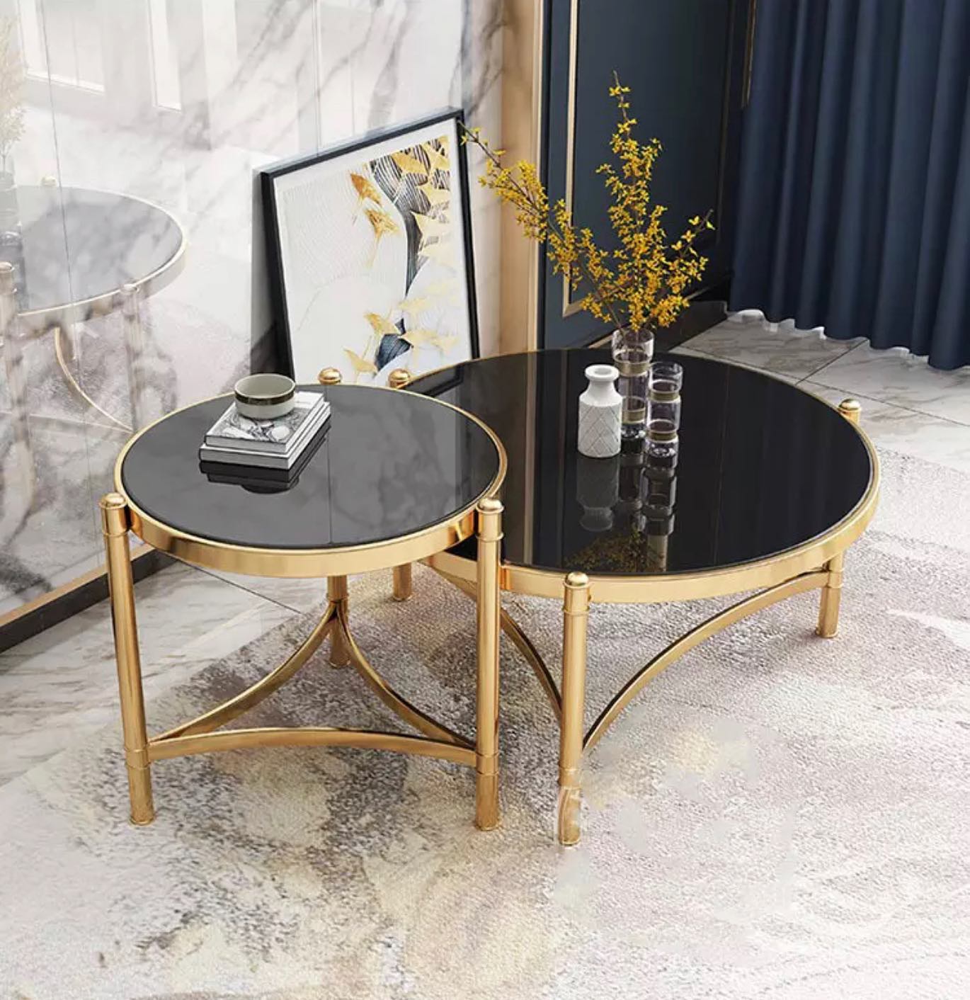 Floral Base Double Round Nested Coffee Table