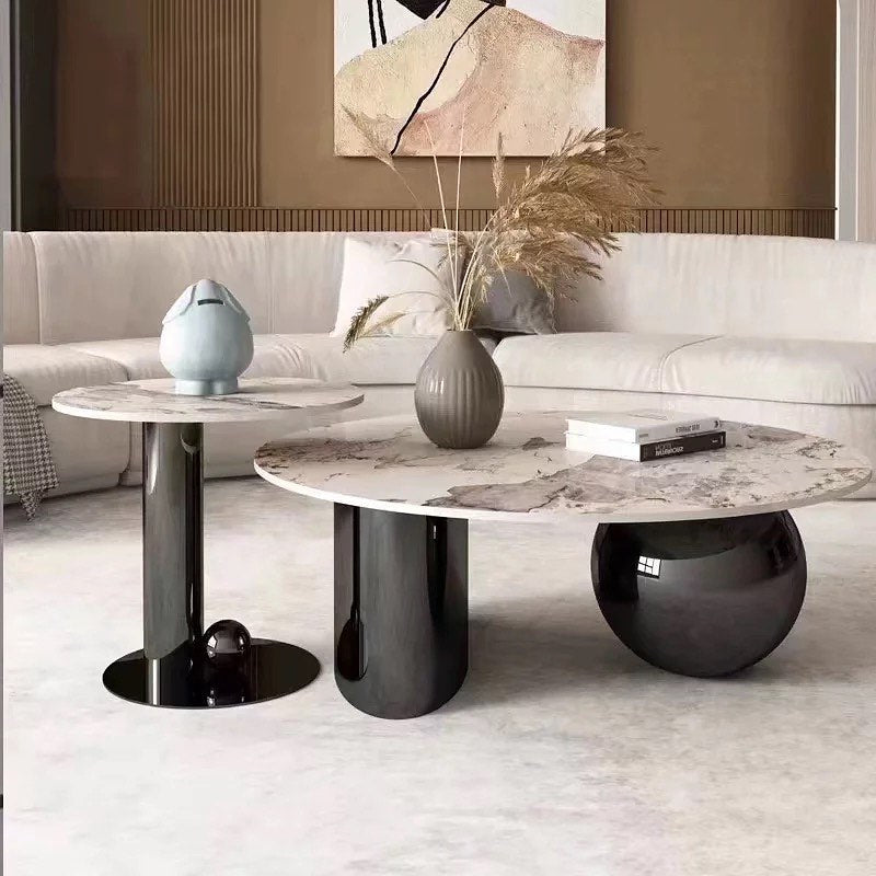 Large Sphere Round Coffee Table with Bar Base Side Table