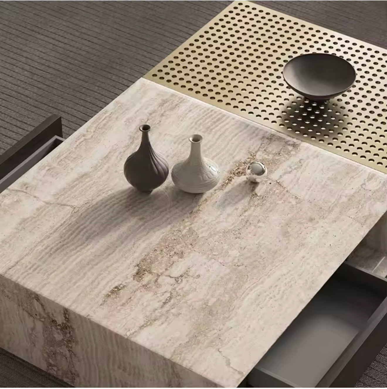 KOMAN Stone Steel Rectangular Coffee Table