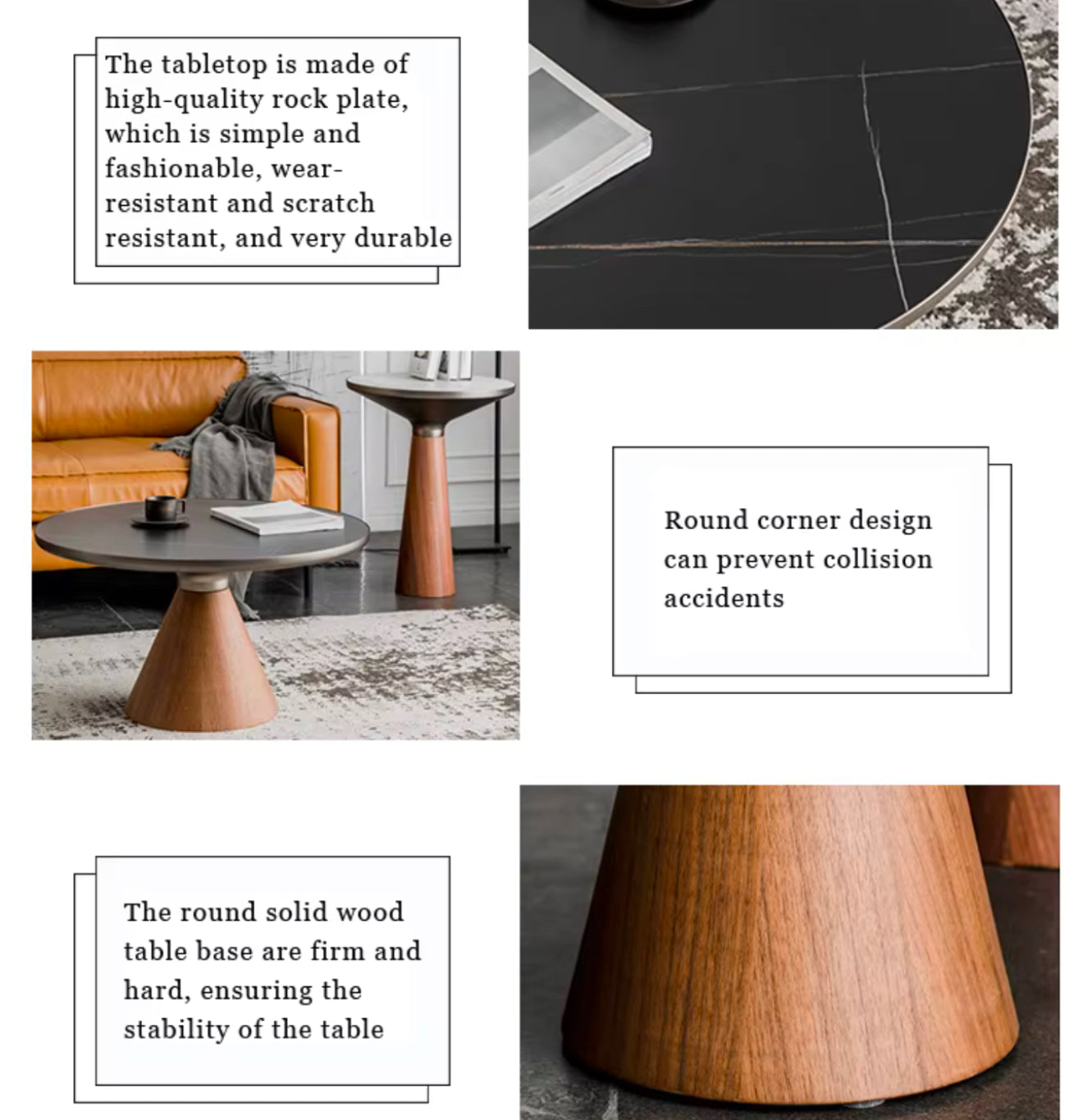 KAMI Wooden Cone Base Nested Round Coffee Table