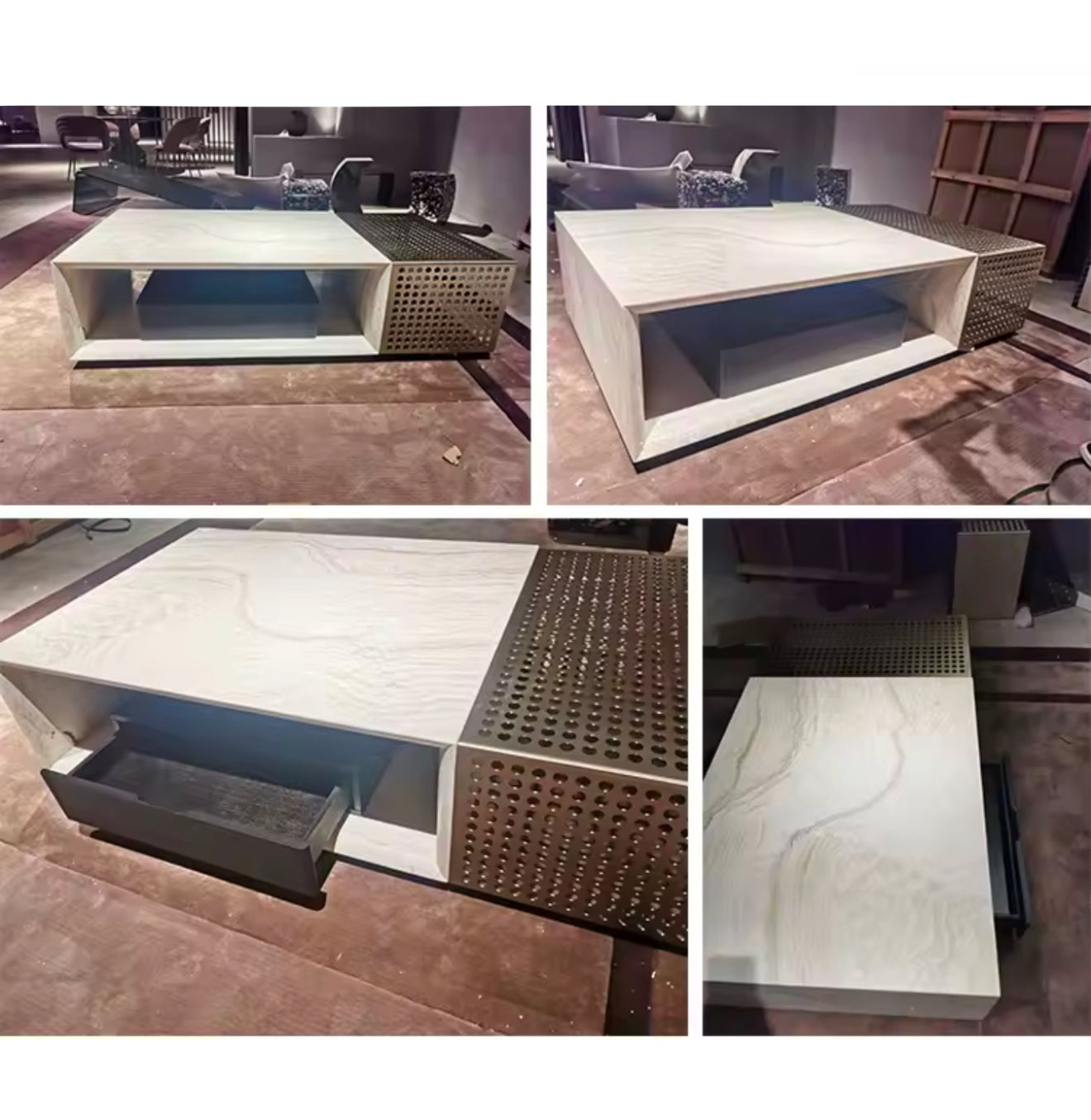 KOMAN Stone Steel Rectangular Coffee Table