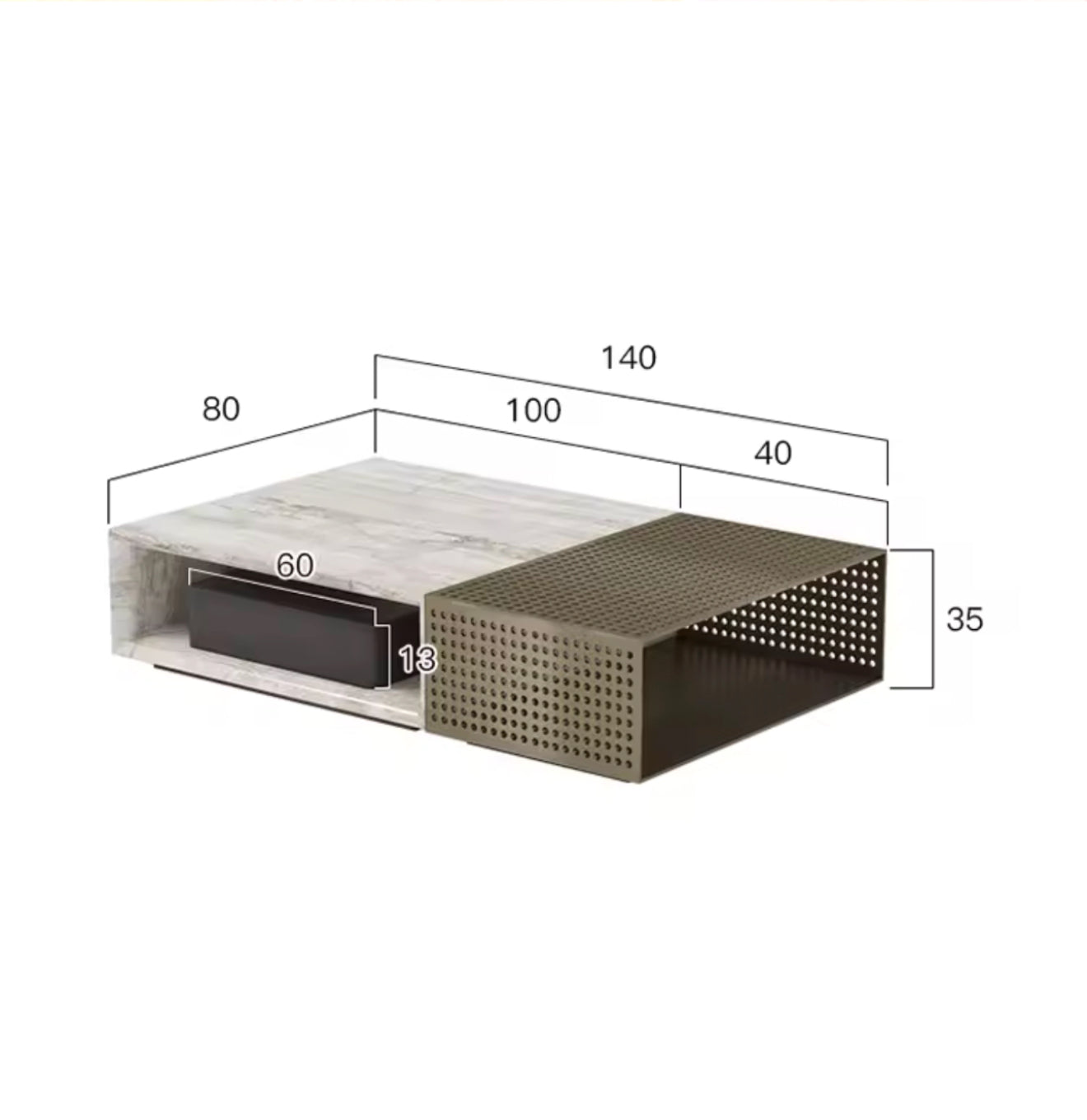 KOMAN Stone Steel Rectangular Coffee Table