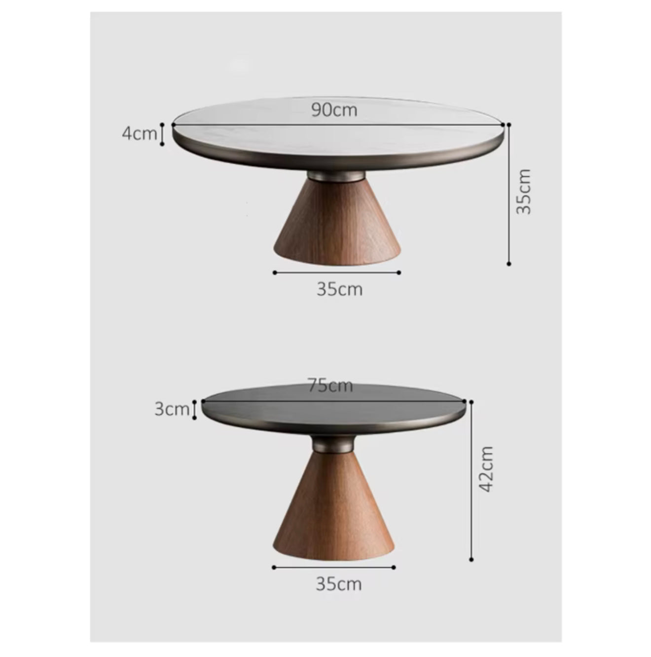 KAMI Wooden Cone Base Nested Round Coffee Table