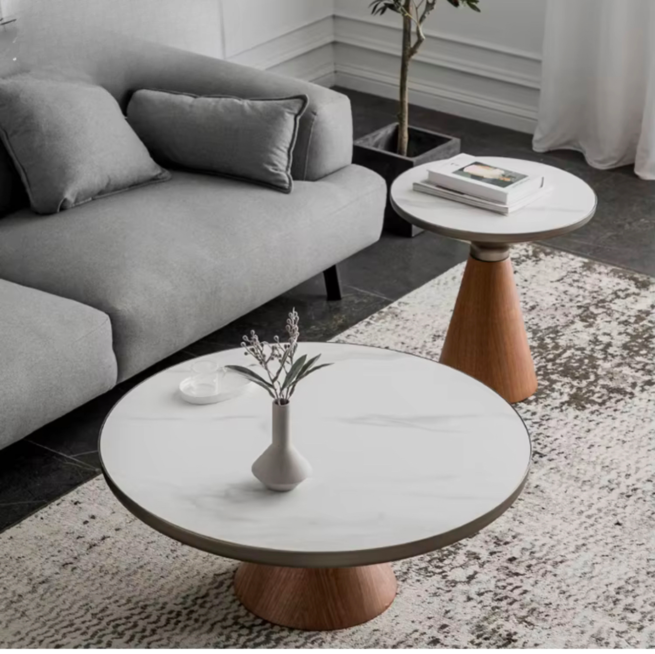 KAMI Wooden Cone Base Nested Round Coffee Table