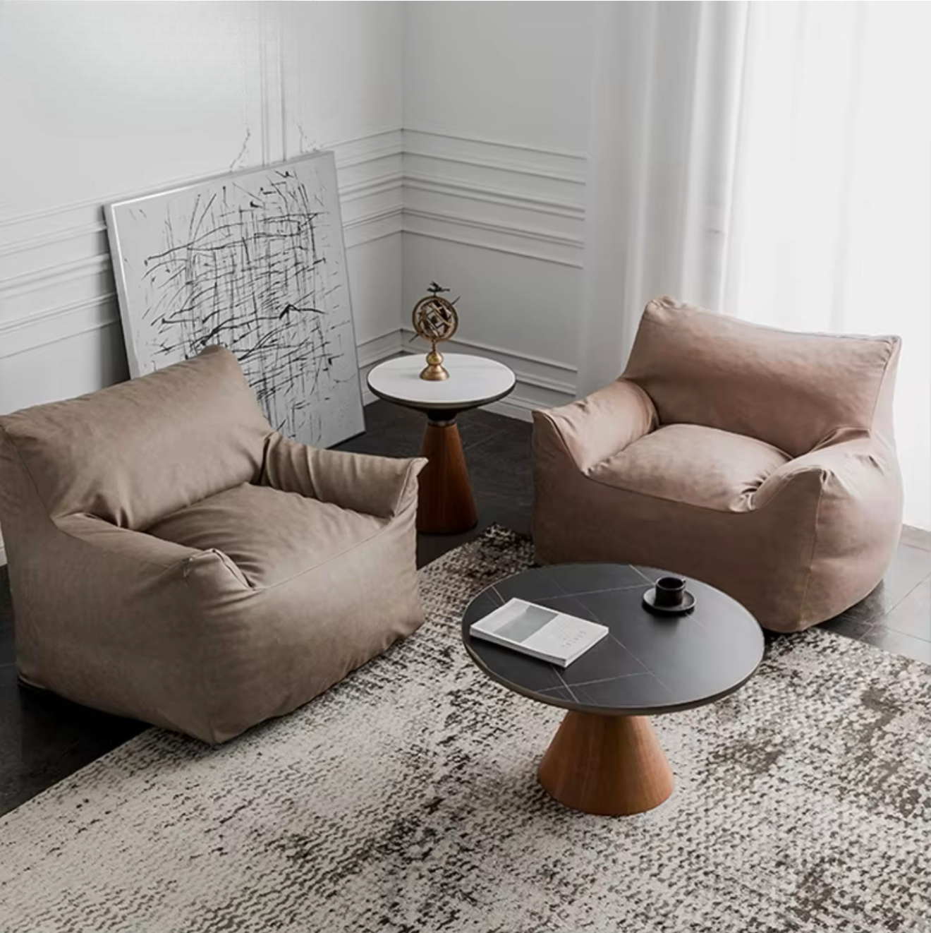 KAMI Wooden Cone Base Nested Round Coffee Table