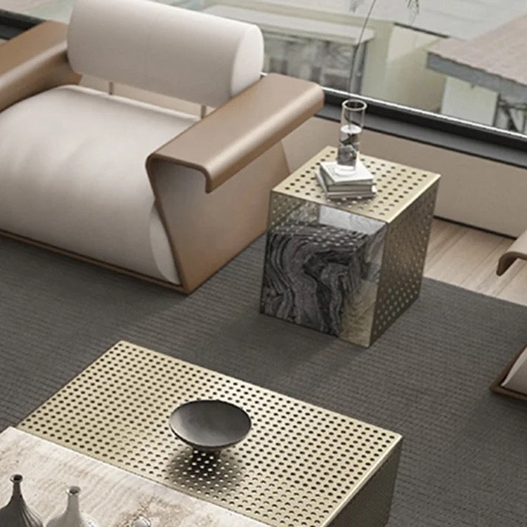 KOMAN Stone Steel Rectangular Coffee Table