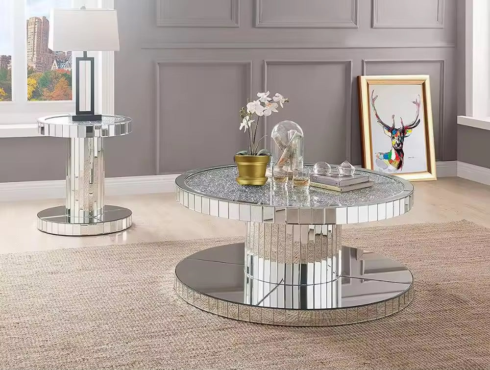 MIRA Full Mirror Round Double Nested Coffee Table