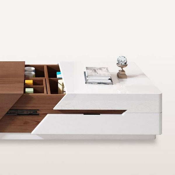 Modern Chic 51" Extendable Coffee Table With Storage Sliding Top Coffee Table Manufactured Wood In White & Walnut