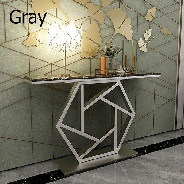 47.2" Rectangular Gold/Gray Console Table White/Black Marble Top Entryway Table