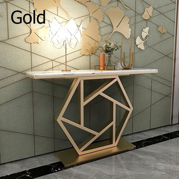 47.2" Rectangular Gold/Gray Console Table White/Black Marble Top Entryway Table