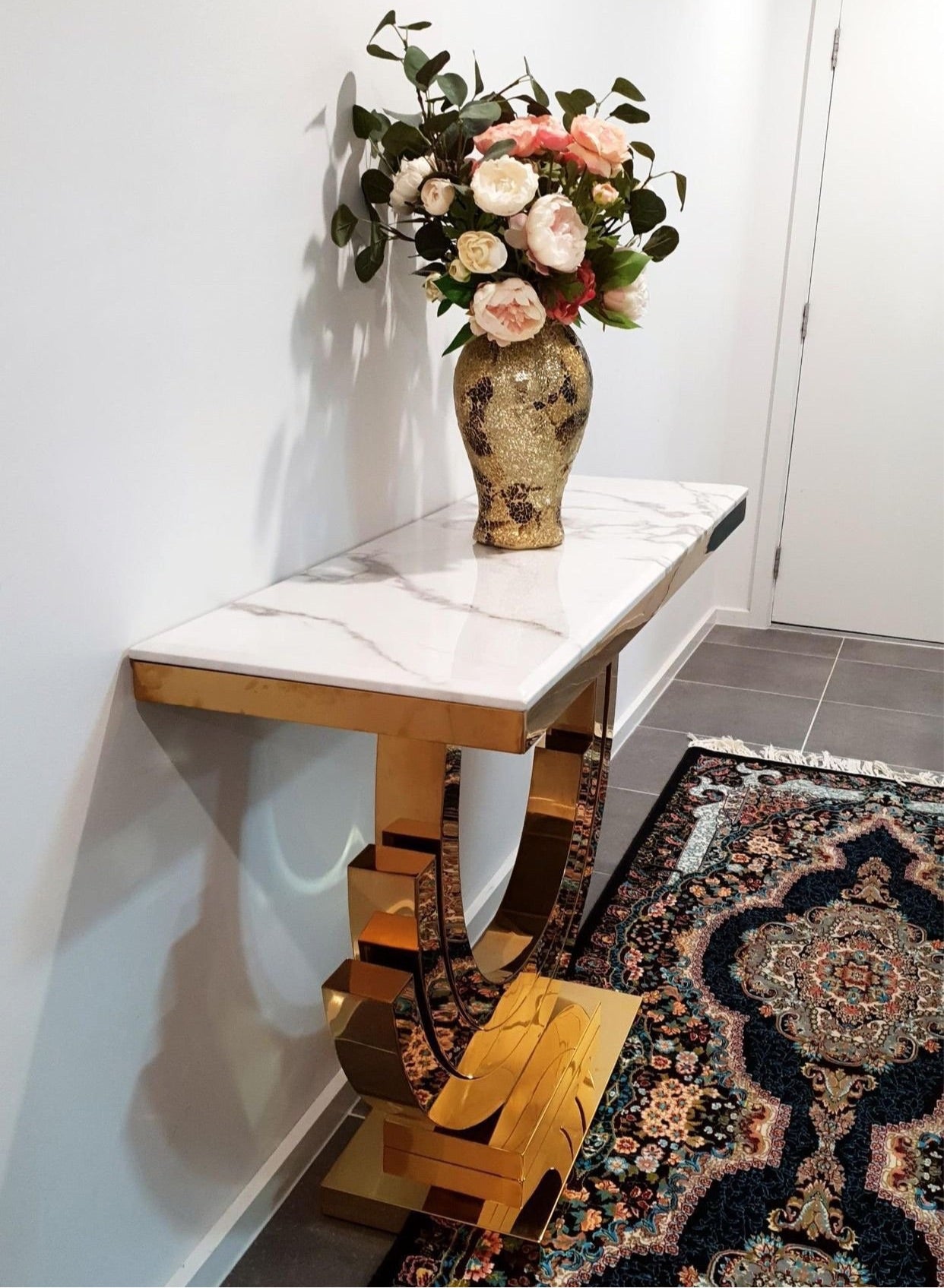 Modern Luxury Gold FireBase Marble Top Console
