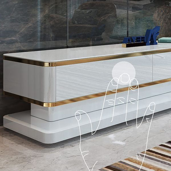 White TV Media Console With Storage 3 Drawers Tempered Glass Top For TVs Up To 78"