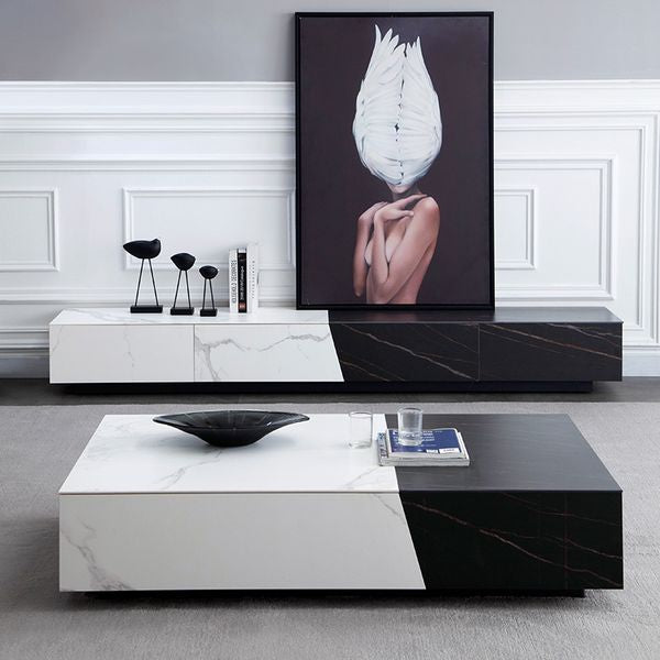 White&Black Stone TV Stand With Drawer For TVs Up To 78 Inch Media Console