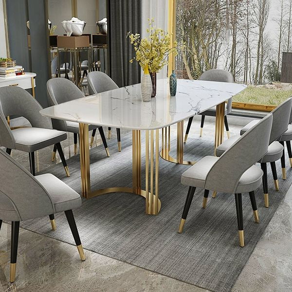 Marble Dining Table 79" Gold Dining Table Rectangular Stainless Steel Dining Table