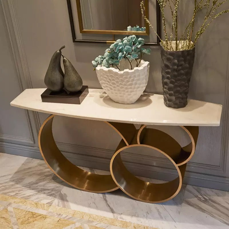 Modern Luxury Marble Top 3-Circles Gold Base Console