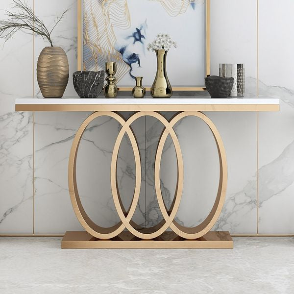Modern Luxury Olympic Base Console Table With Marble Top & Stainless Steel Base