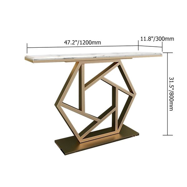 47.2" Rectangular Gold/Gray Console Table White/Black Marble Top Entryway Table