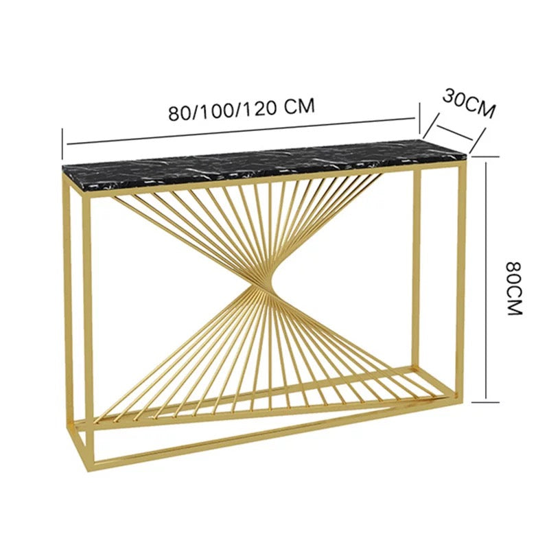Modern Luxury Twisted Gold Base Console Table White/Black Marble Top