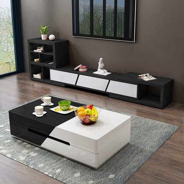 Modern Chic 51" Extendable Coffee Table With Storage Sliding Top Coffee Table Manufactured Wood In White & Black